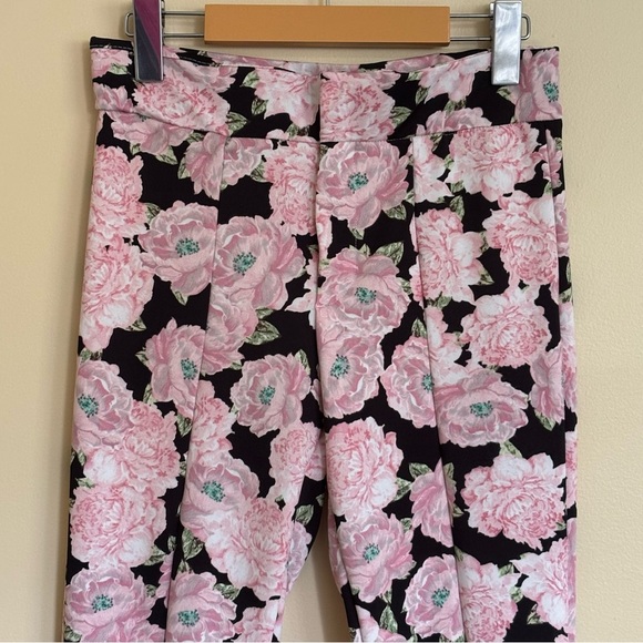 Zara| Pink & Black Rose Floral Boot Cut Straight Leg Trouser Pants Sz M - Picture 2 of 5